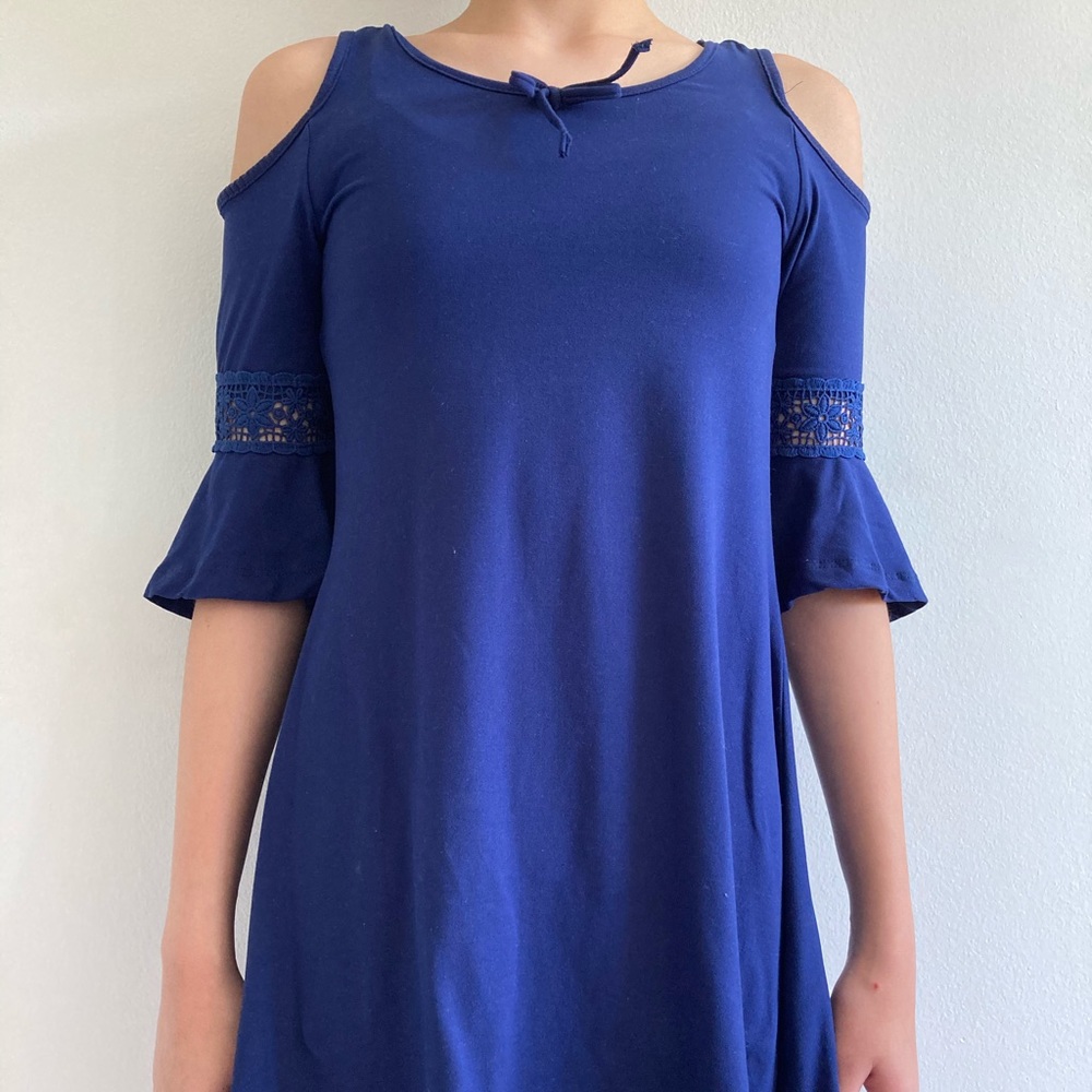 off the shoulder blue dress